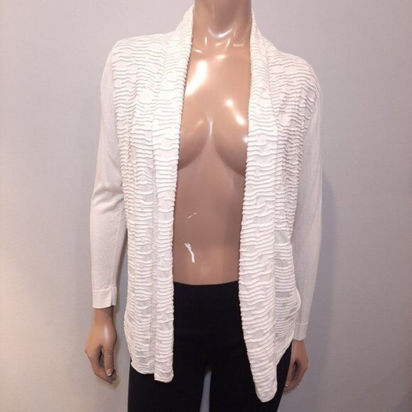 Lafayette 148 Silk Cardigan Womens Size Small Cream Open Textured Long Sleeve - Picture 2 of 11